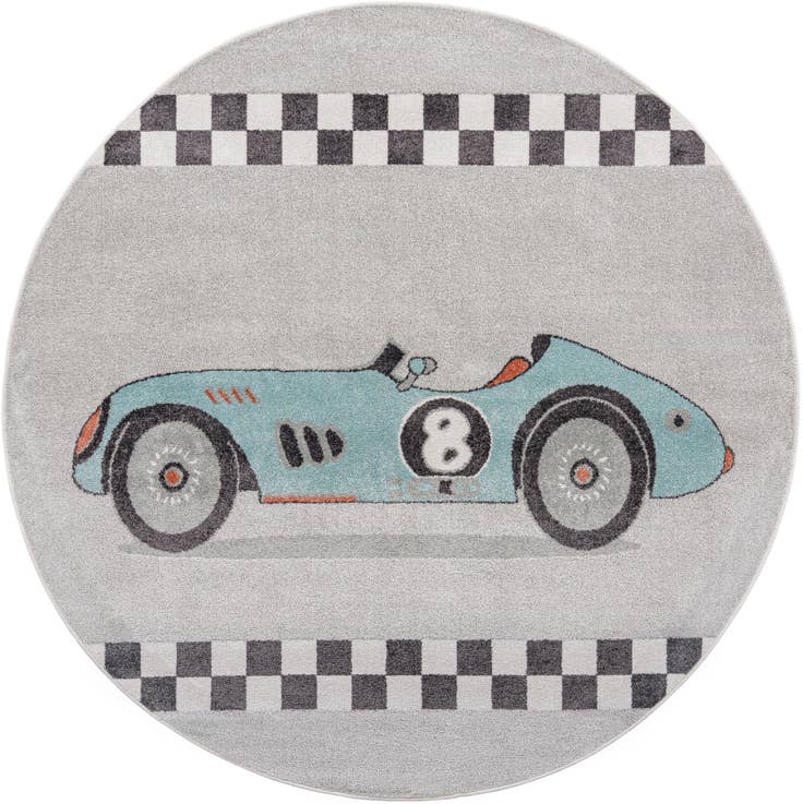 Detail image of 7' 10 x 7' 10 Racecar Whimsy Kids Round Rug