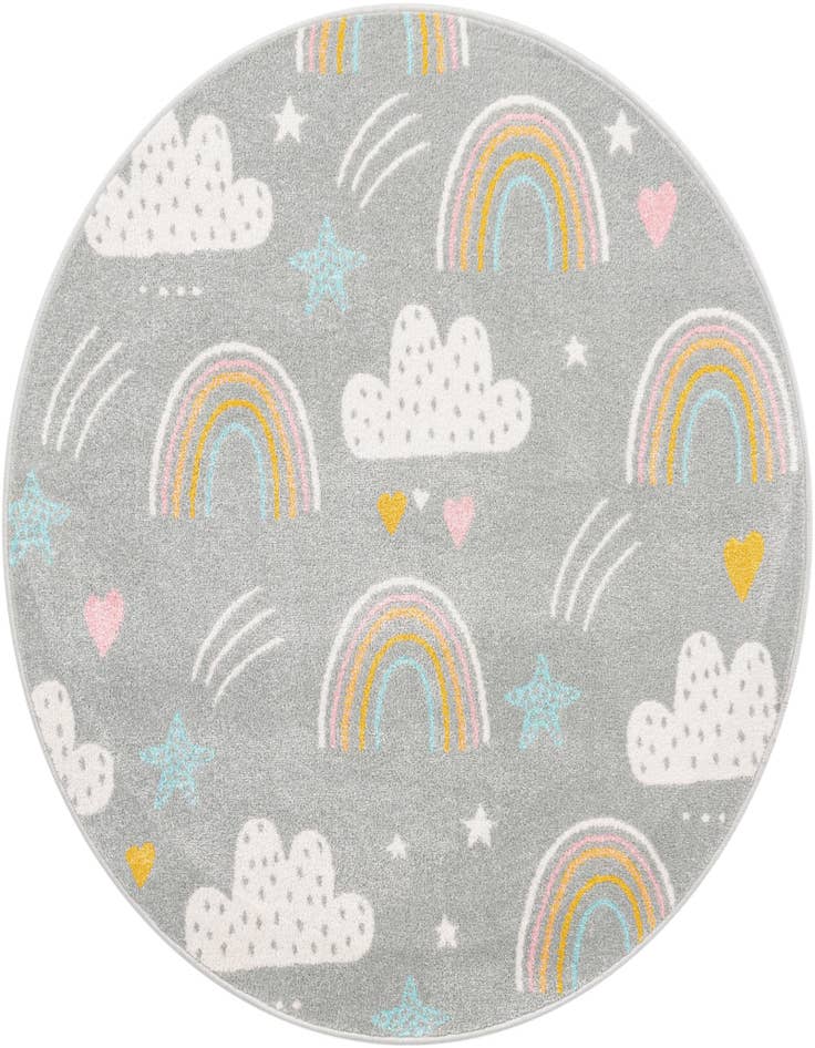 Detail image of 5' 3 x 5' 3 Clouds and Rainbows Whimsy Kids Round Rug