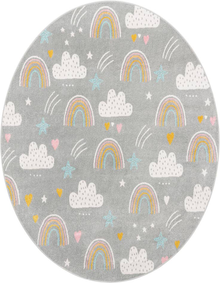 Detail image of 7' 10 x 7' 10 Clouds and Rainbows Whimsy Kids Round Rug