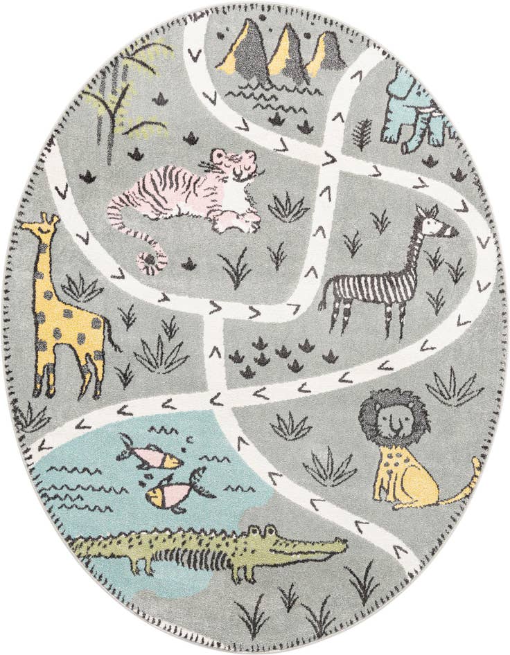 Detail image of 7' 10 x 7' 10 Animals Whimsy Kids Round Rug