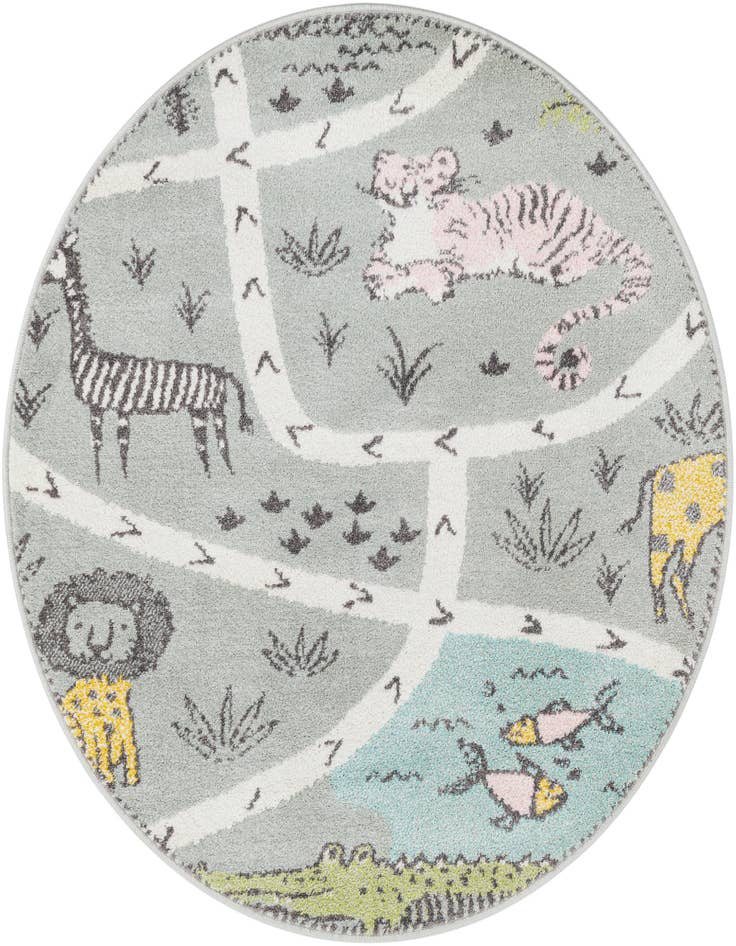 Detail image of 4' 1 x 4' 1 Animals Whimsy Kids Round Rug