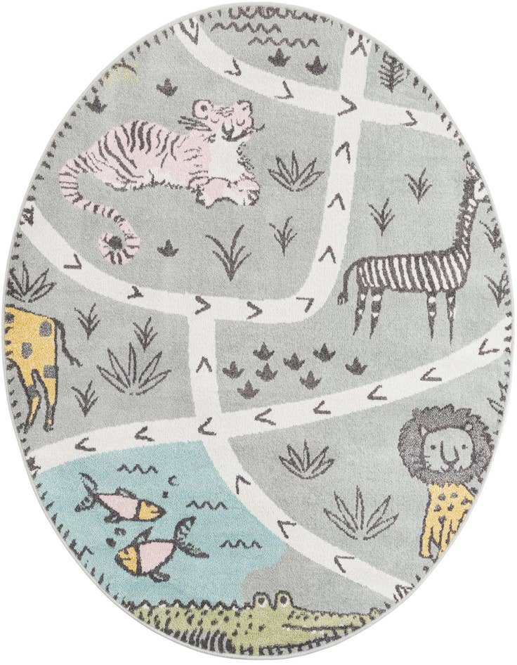 Detail image of 6' 1 x 6' 1 Animals Whimsy Kids Round Rug