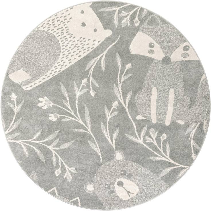 Detail image of 7' 10 x 7' 10 Animals Whimsy Kids Round Rug