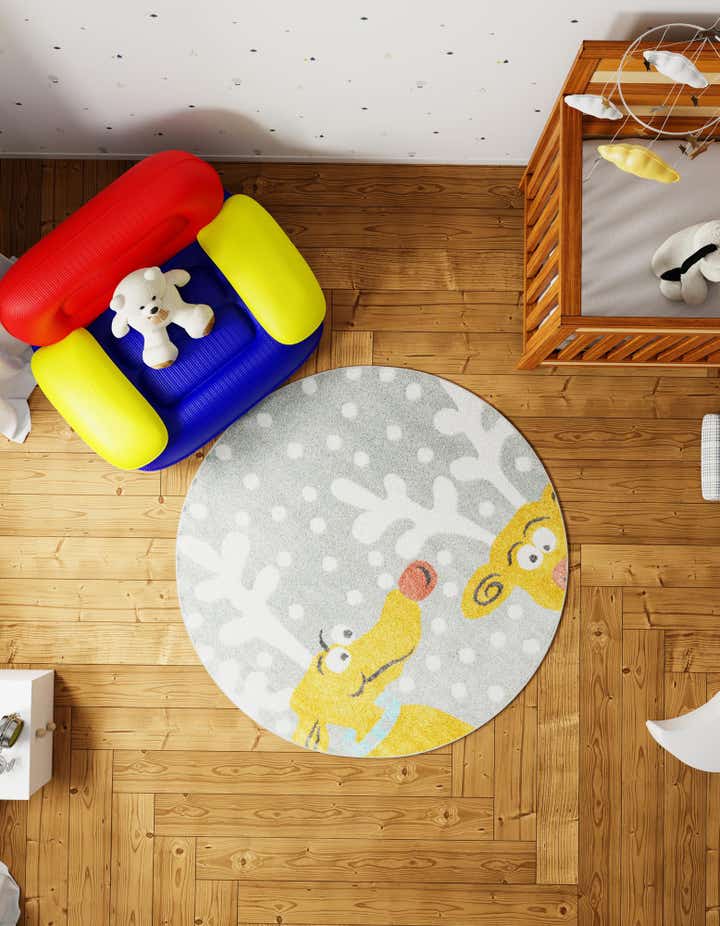 5' 1 x 5' 1 Reindeer Whimsy Kids Round Rug