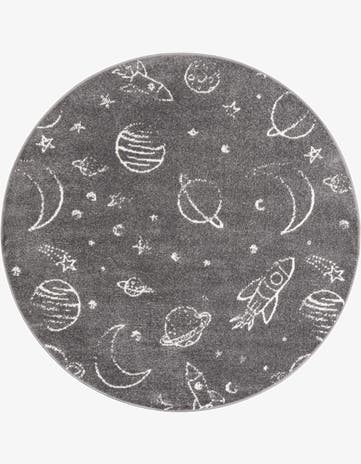 Gray Planets Whimsy Kids Round Rug