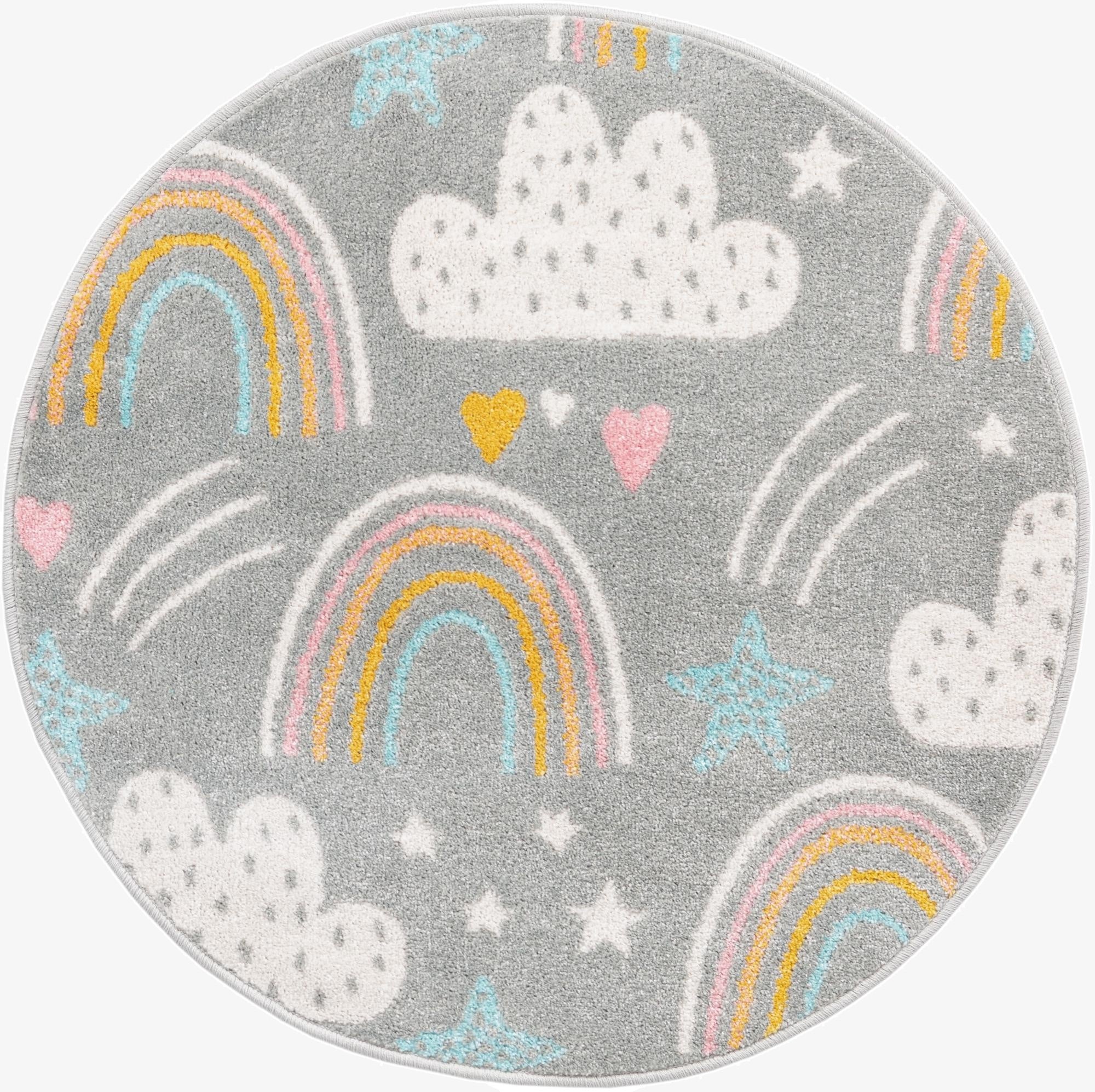 3' 3 x 3' 3 Clouds and Rainbows Whimsy Kids Round Rug
