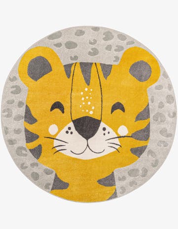 Gray Tiger Whimsy Kids Round Rug