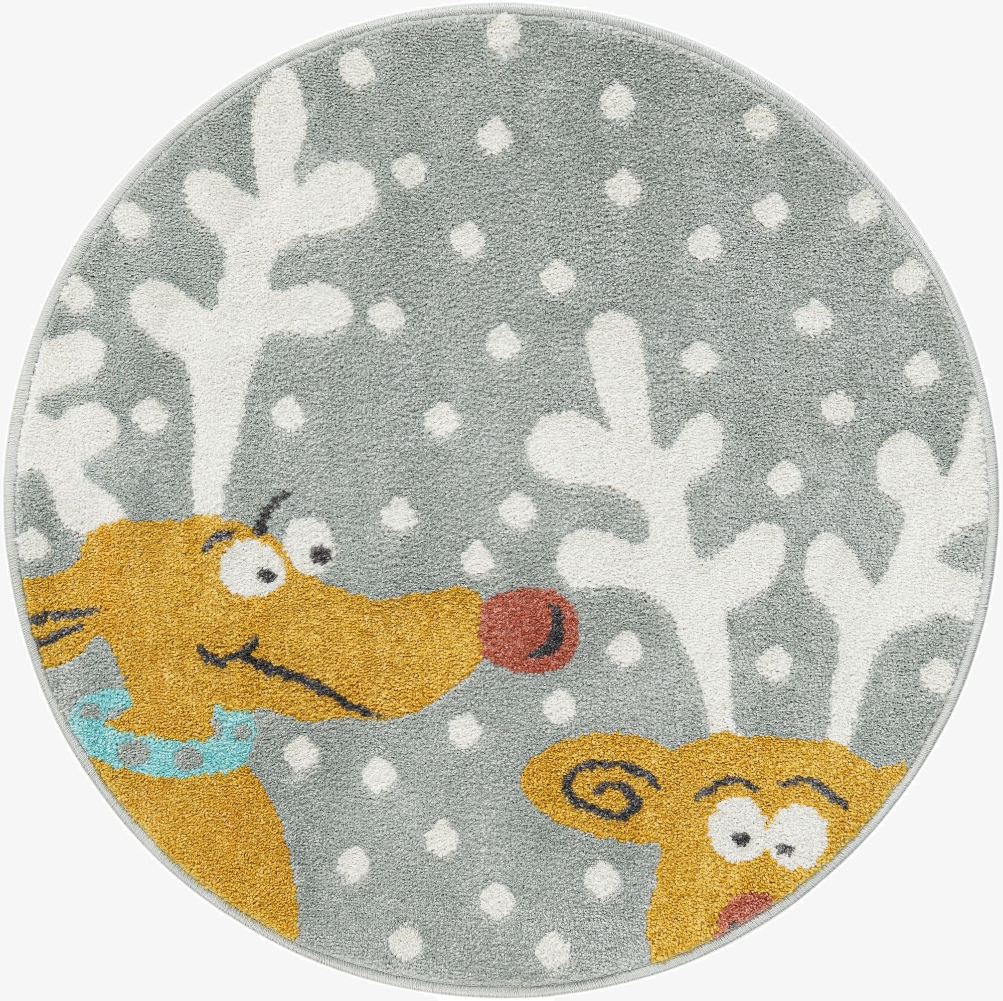 3' 3 x 3' 3 Reindeer Whimsy Kids Round Rug