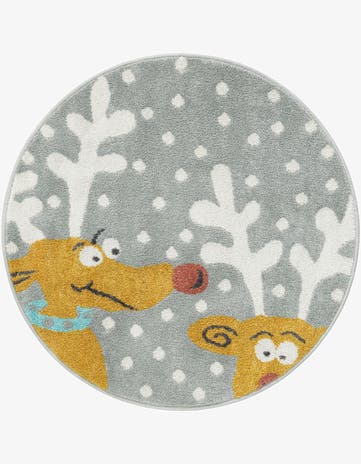 Gray Reindeer Whimsy Kids Round Rug
