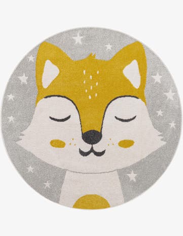 Gray Fox Whimsy Kids Round Rug