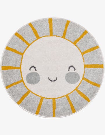 Gray Sun Whimsy Kids Round Rug
