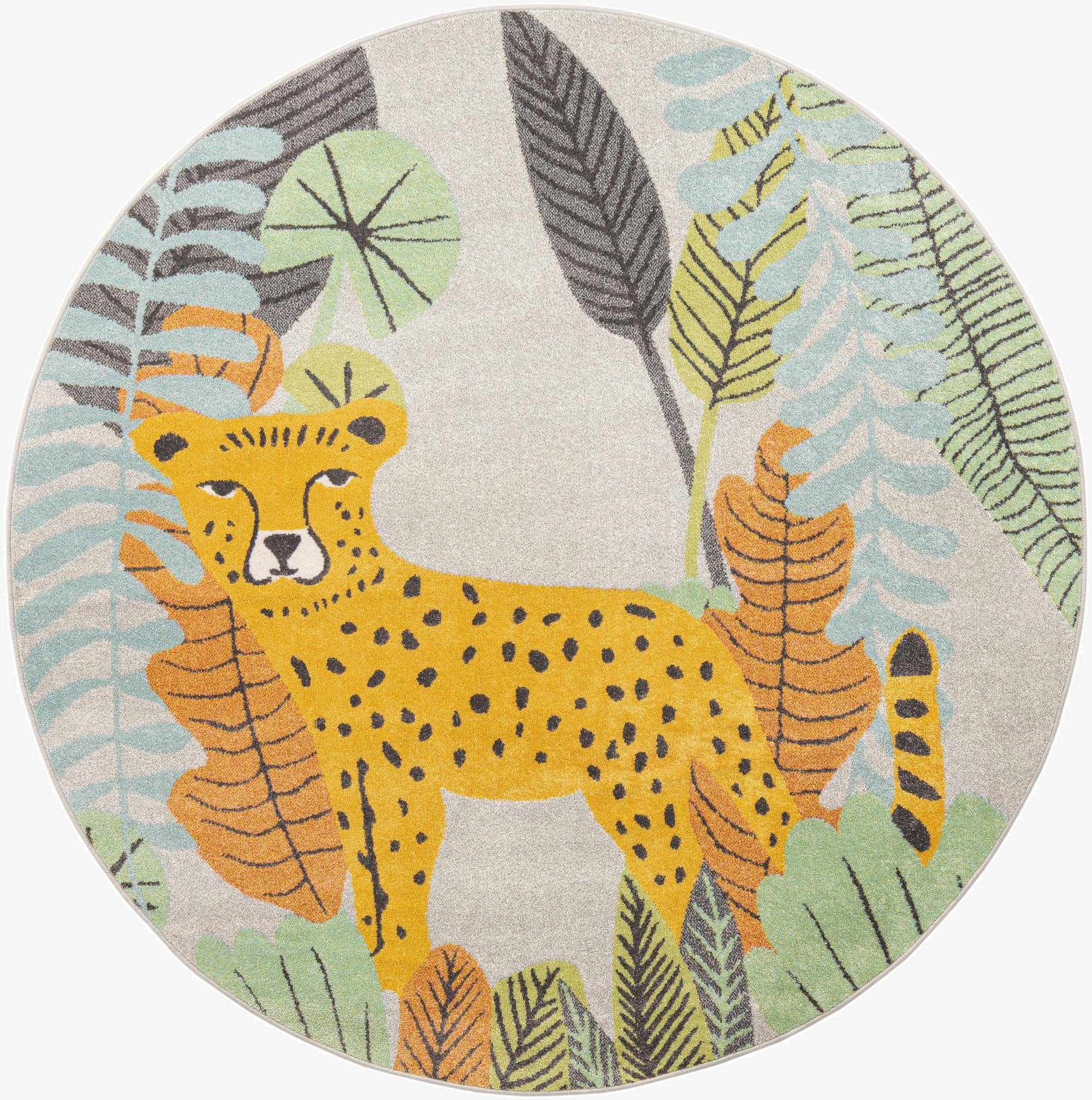 7' 10 x 7' 10 Leopard Whimsy Kids Round Rug