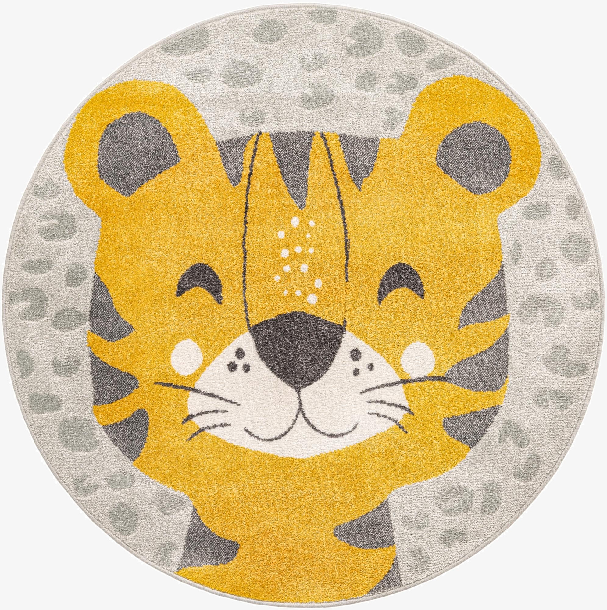 5' 3 x 5' 3 Tiger Whimsy Kids Round Rug