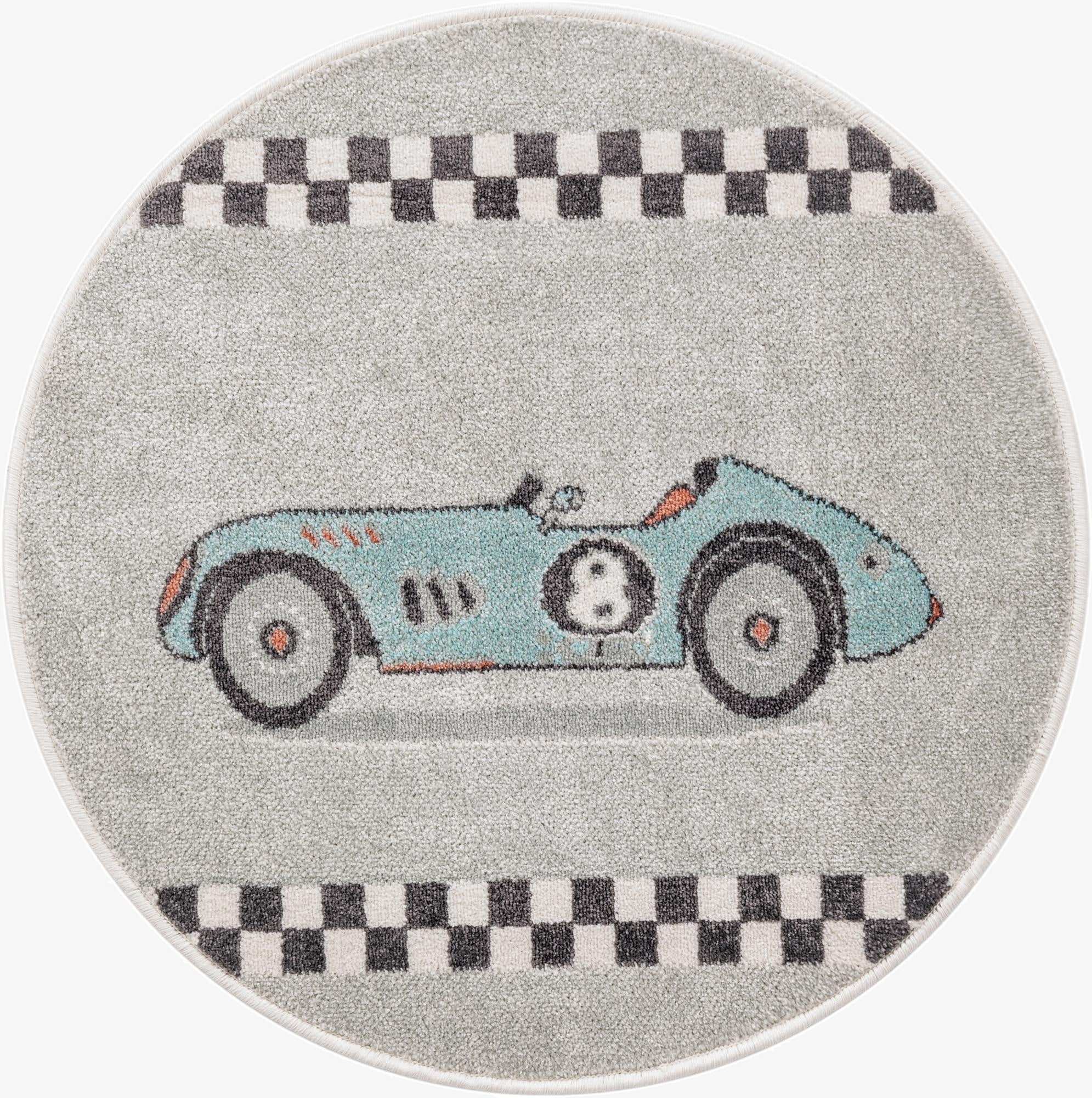 3' 3 x 3' 3 Racecar Whimsy Kids Round Rug