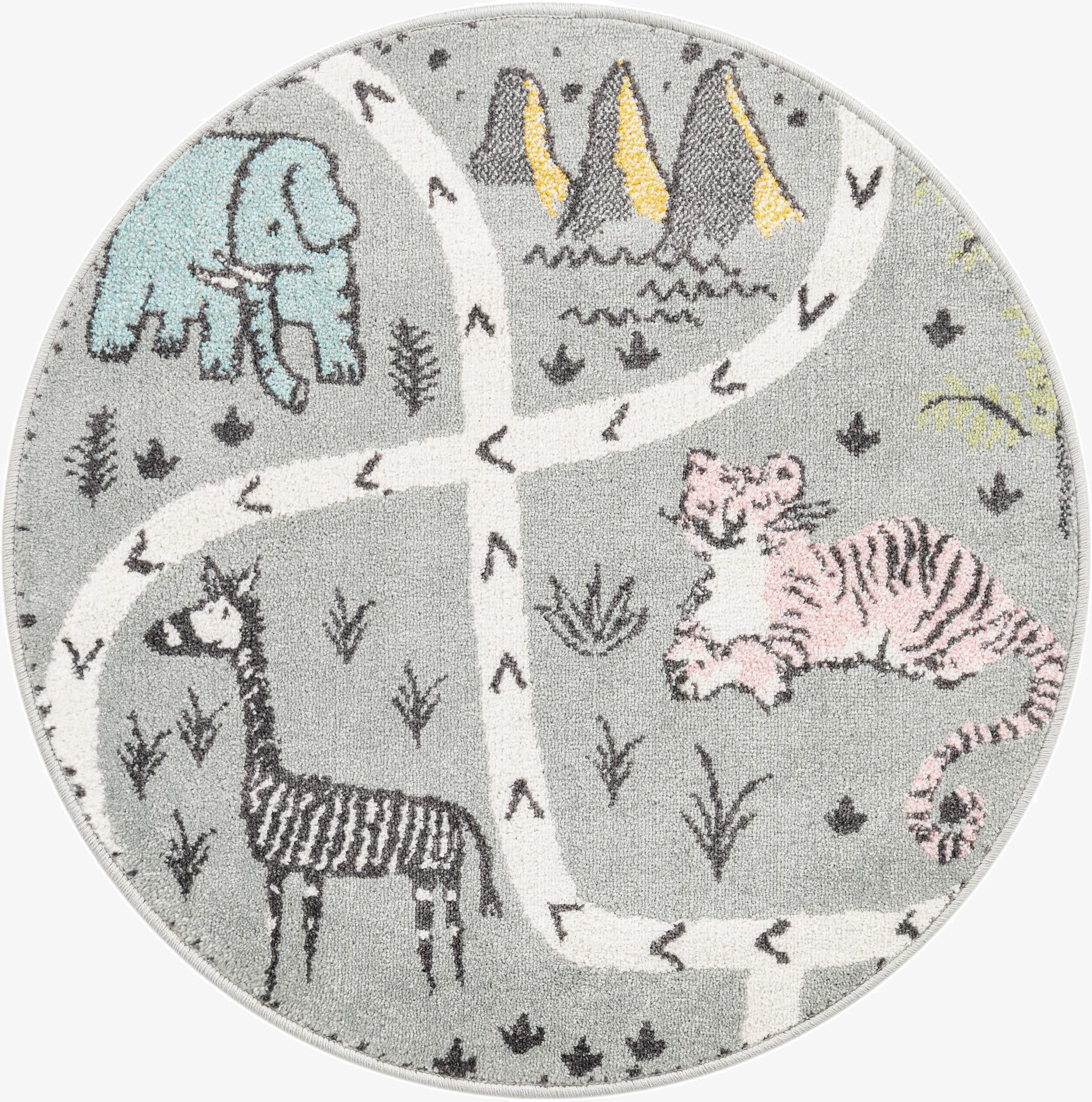 3' 3 x 3' 3 Animals Whimsy Kids Round Rug