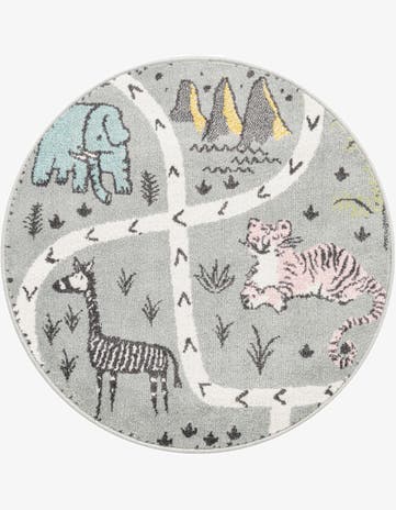 3' 3 x 3' 3 Animals Whimsy Kids Round Rug