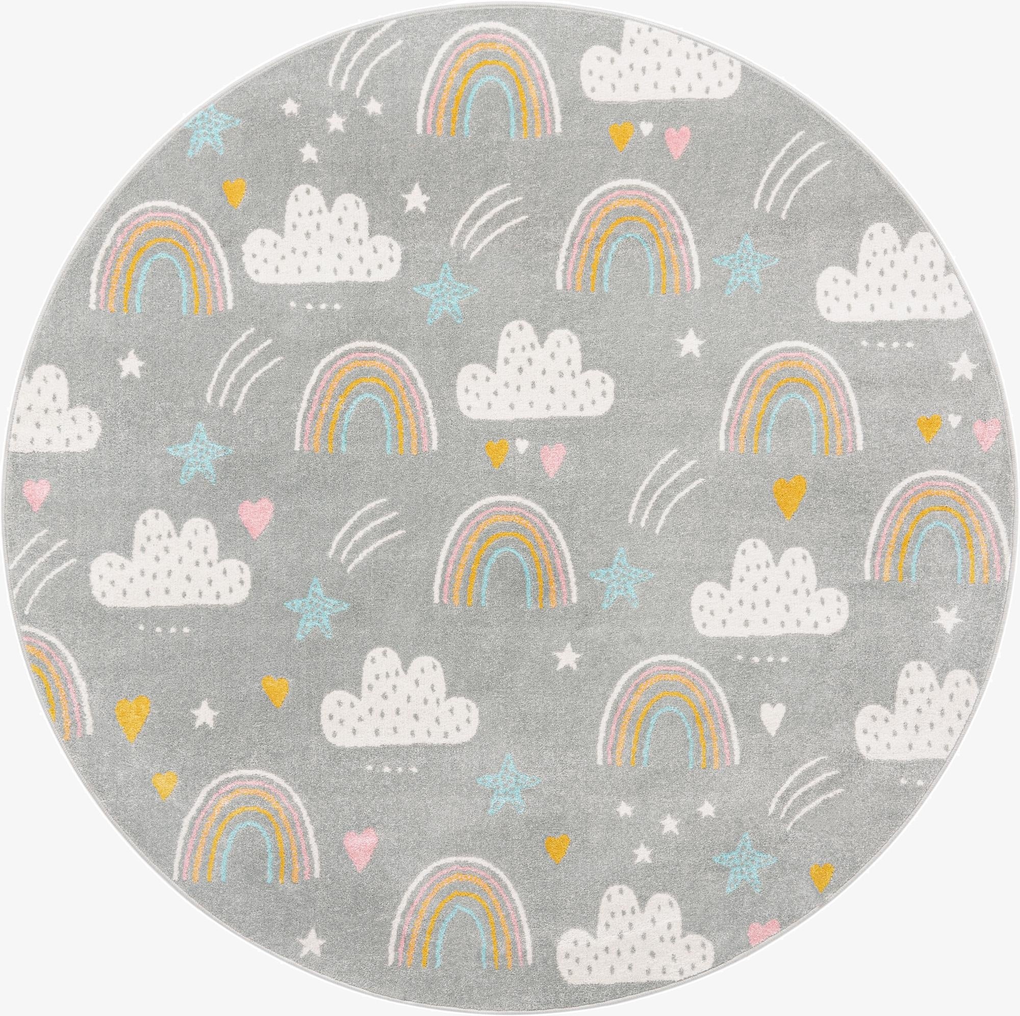 7' 10 x 7' 10 Clouds and Rainbows Whimsy Kids Round Rug