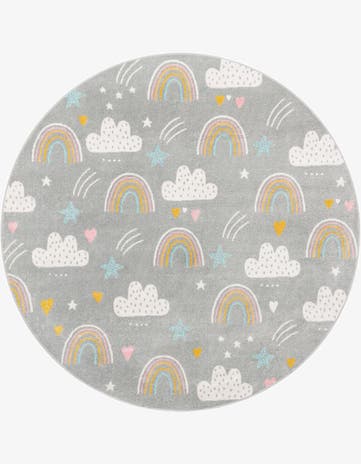7' 10 x 7' 10 Clouds and Rainbows Whimsy Kids Round Rug