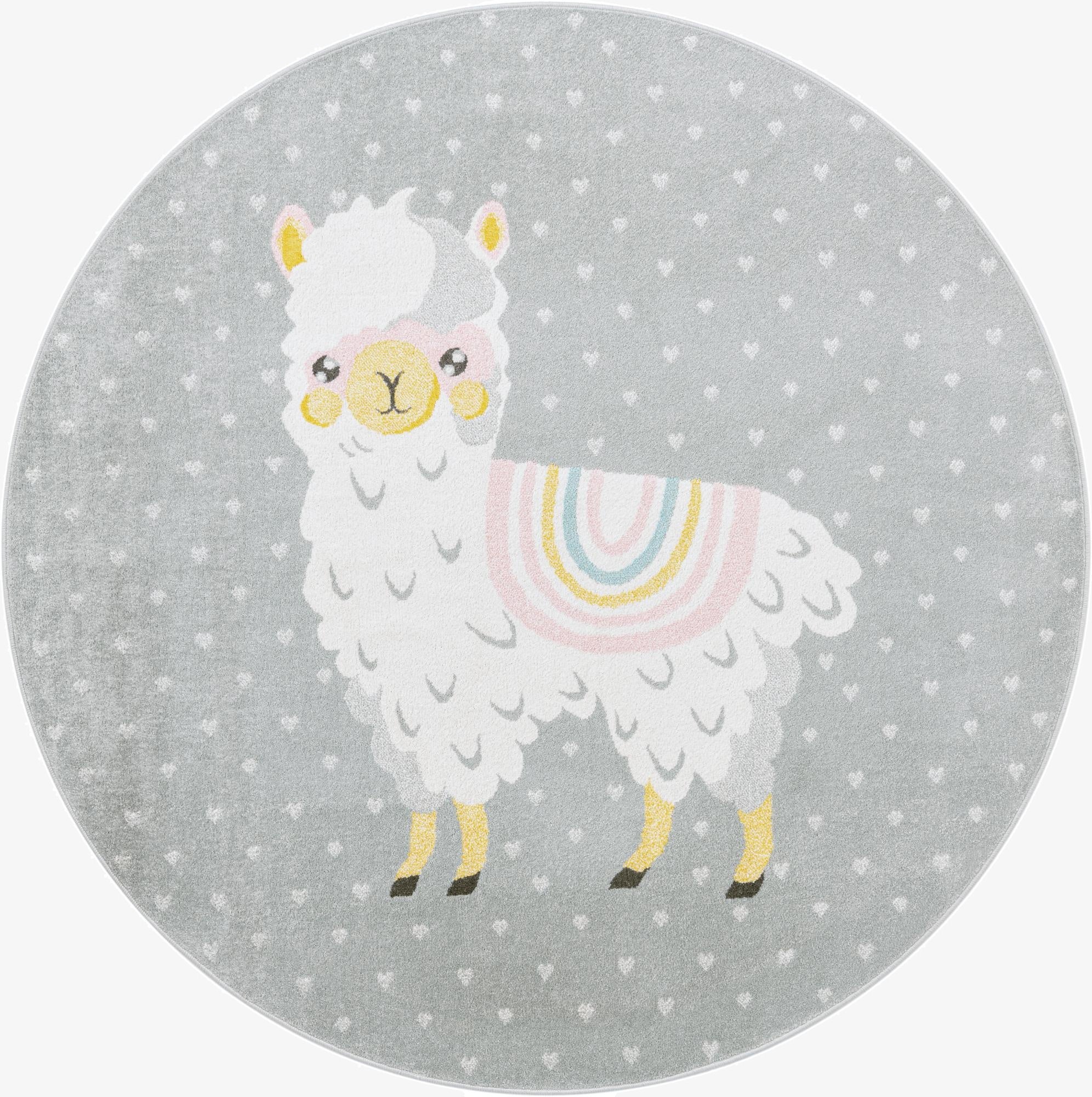 7' 10 x 7' 10 Llama Whimsy Kids Round Rug