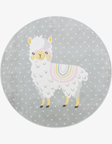 Gray Llama Whimsy Kids Round Rug