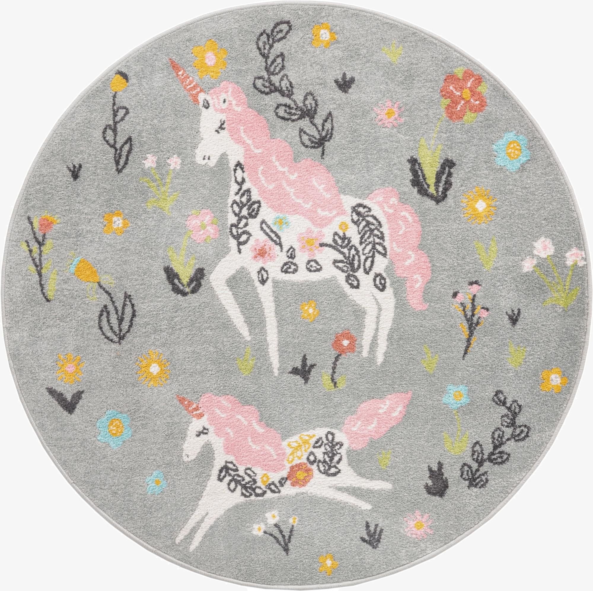 5' 3 x 5' 3 Unicorns Whimsy Kids Round Rug