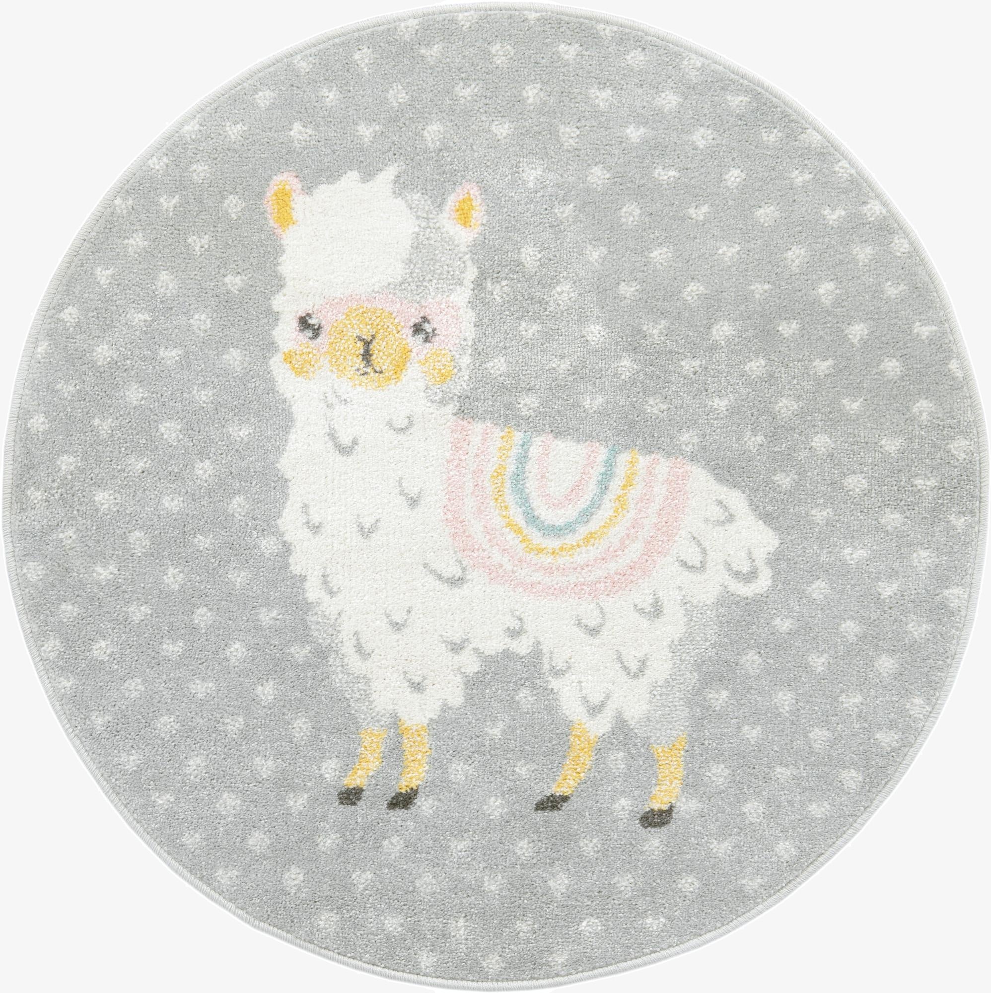 3' 3 x 3' 3 Llama Whimsy Kids Round Rug