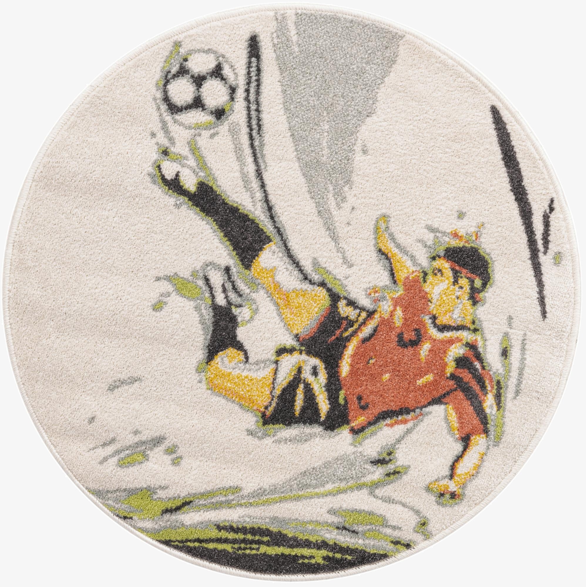 3' 3 x 3' 3 Soccer Player Whimsy Kids Round Rug