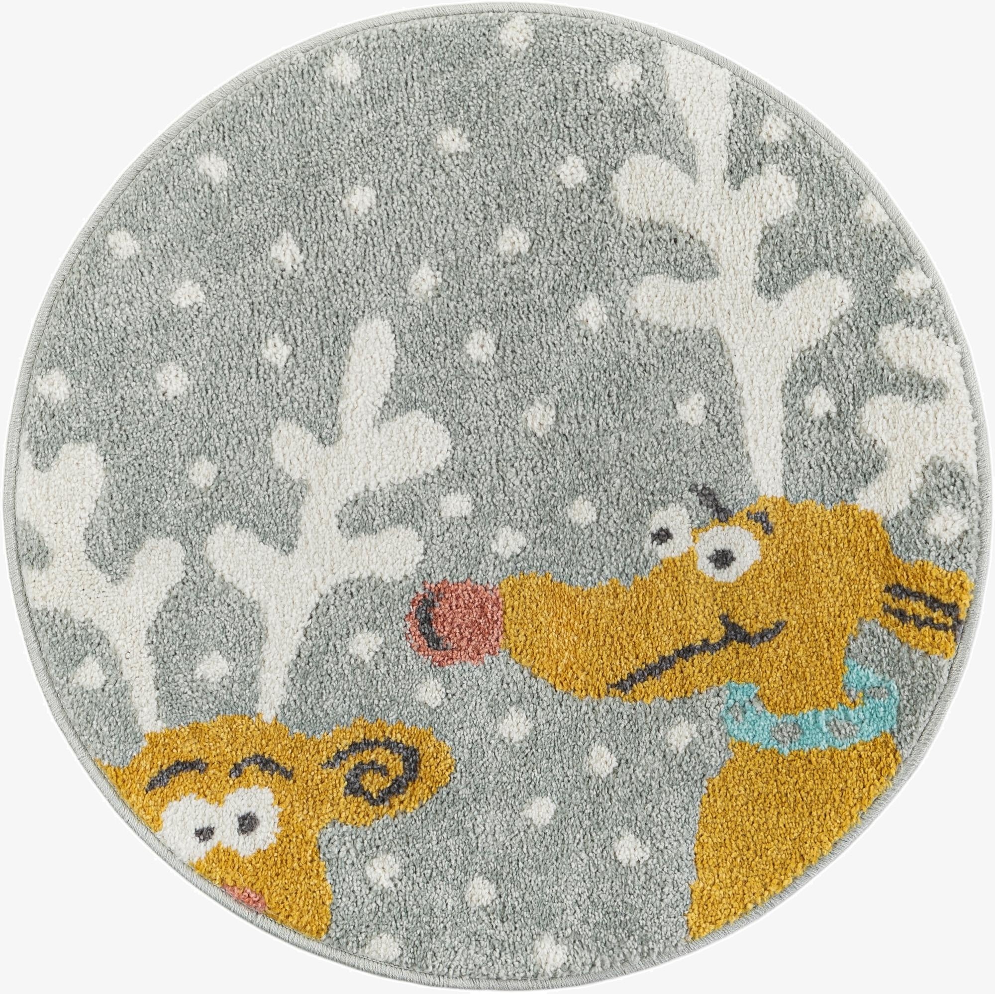2' 2 x 2' 2 Reindeer Whimsy Kids Round Rug