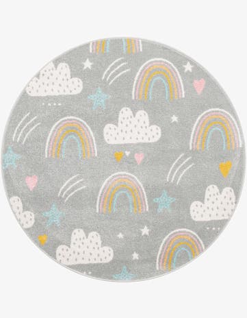 5' 3 x 5' 3 Clouds and Rainbows Whimsy Kids Round Rug