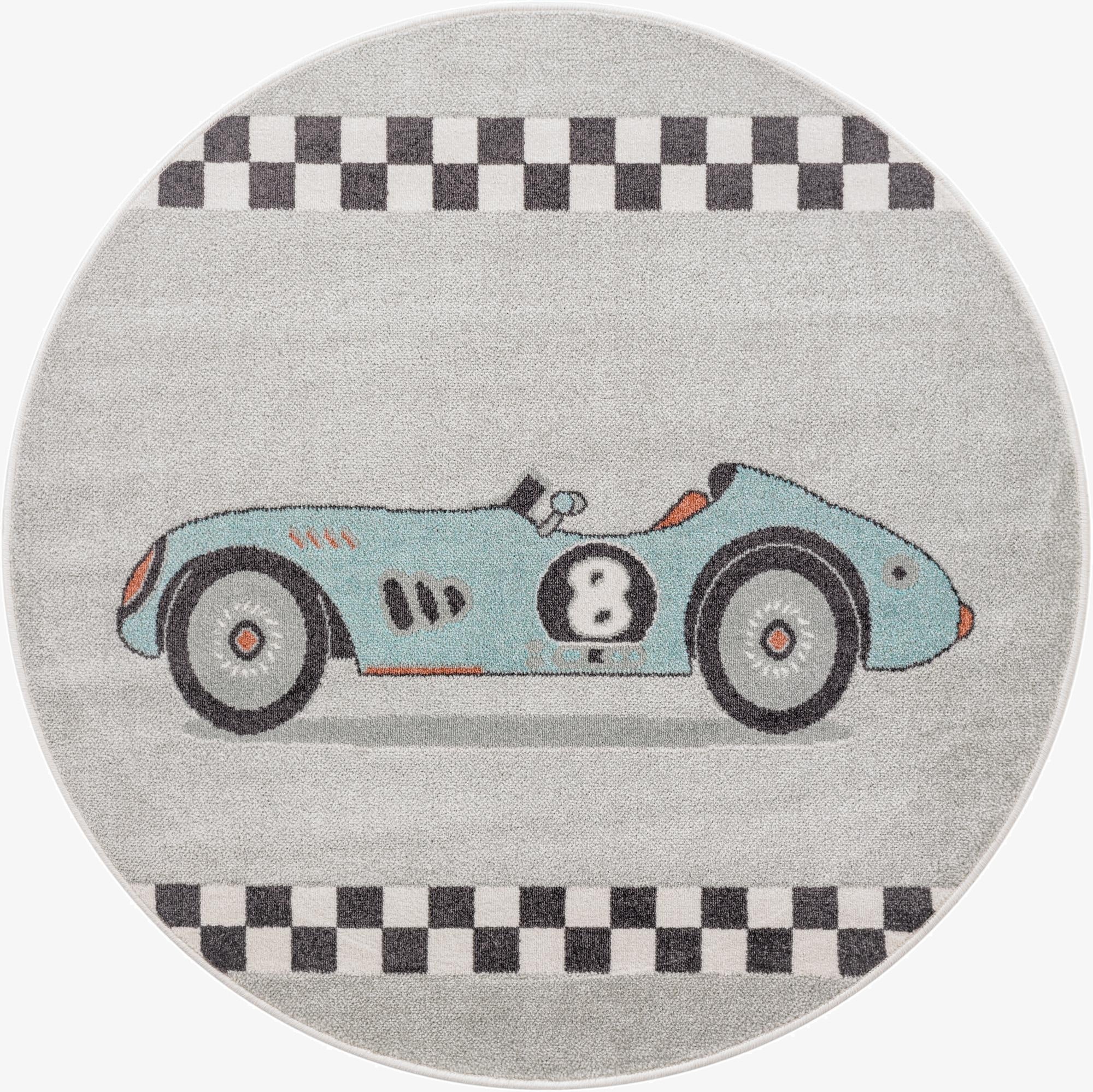 5' 3 x 5' 3 Racecar Whimsy Kids Round Rug