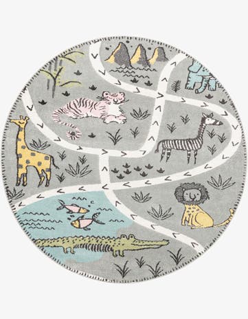 7' 10 x 7' 10 Animals Whimsy Kids Round Rug