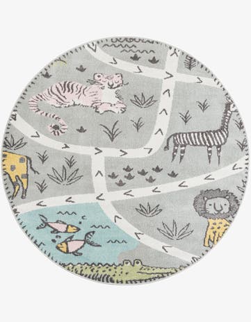 Gray Animals Whimsy Kids Round Rug