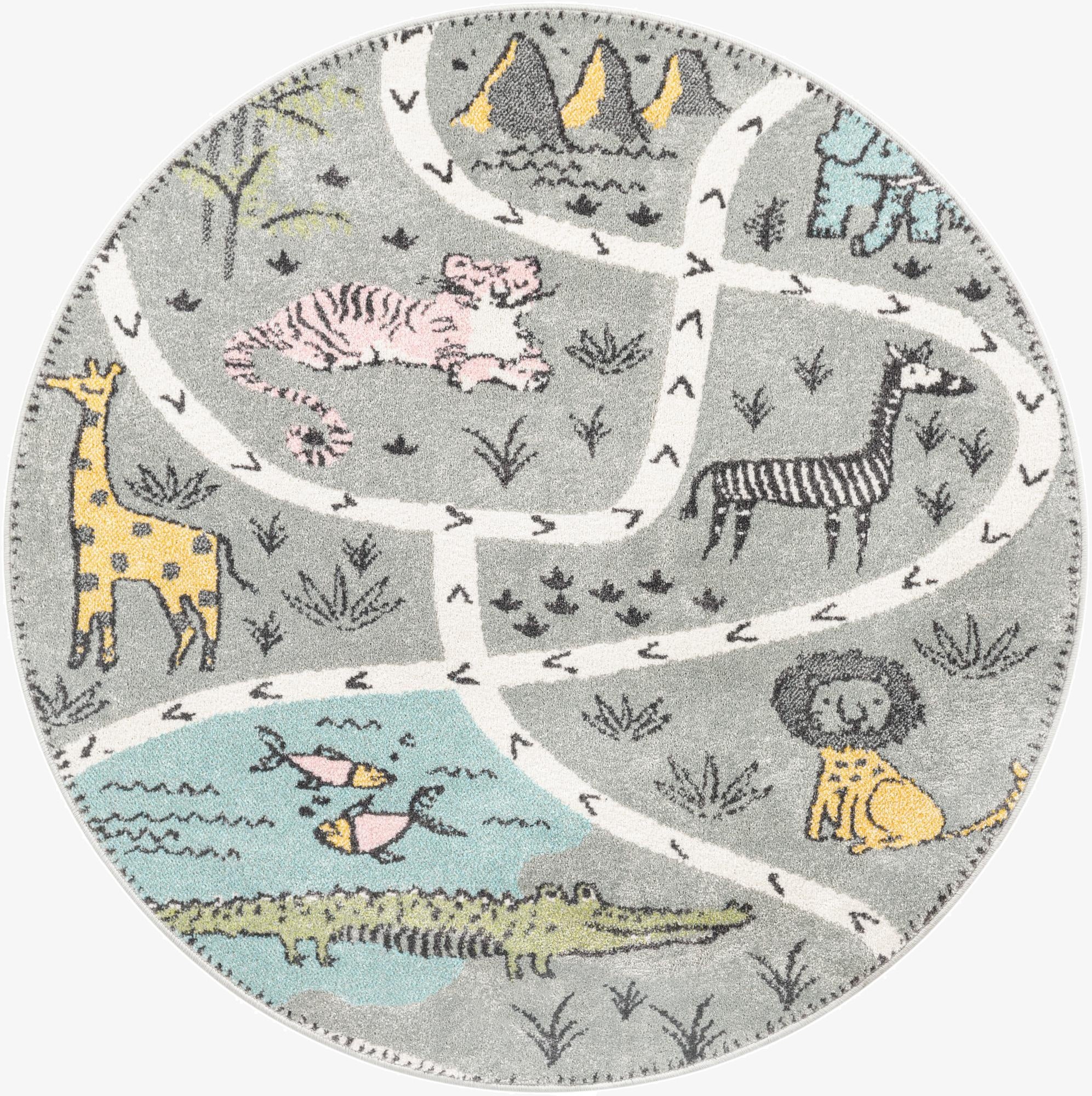 5' 3 x 5' 3 Animals Whimsy Kids Round Rug