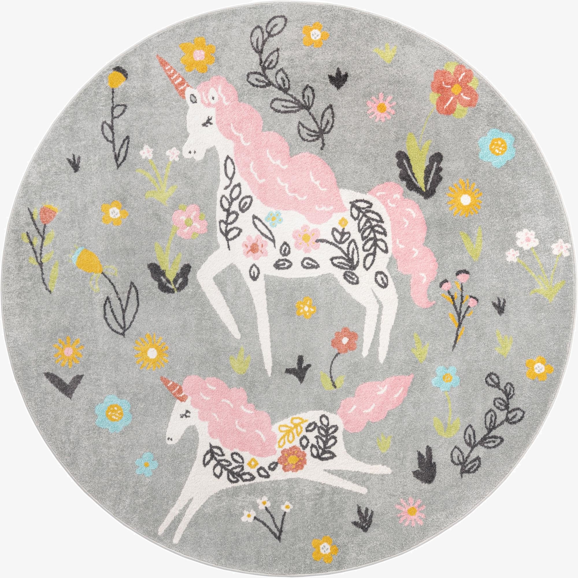 7' 10 x 7' 10 Unicorns Whimsy Kids Round Rug