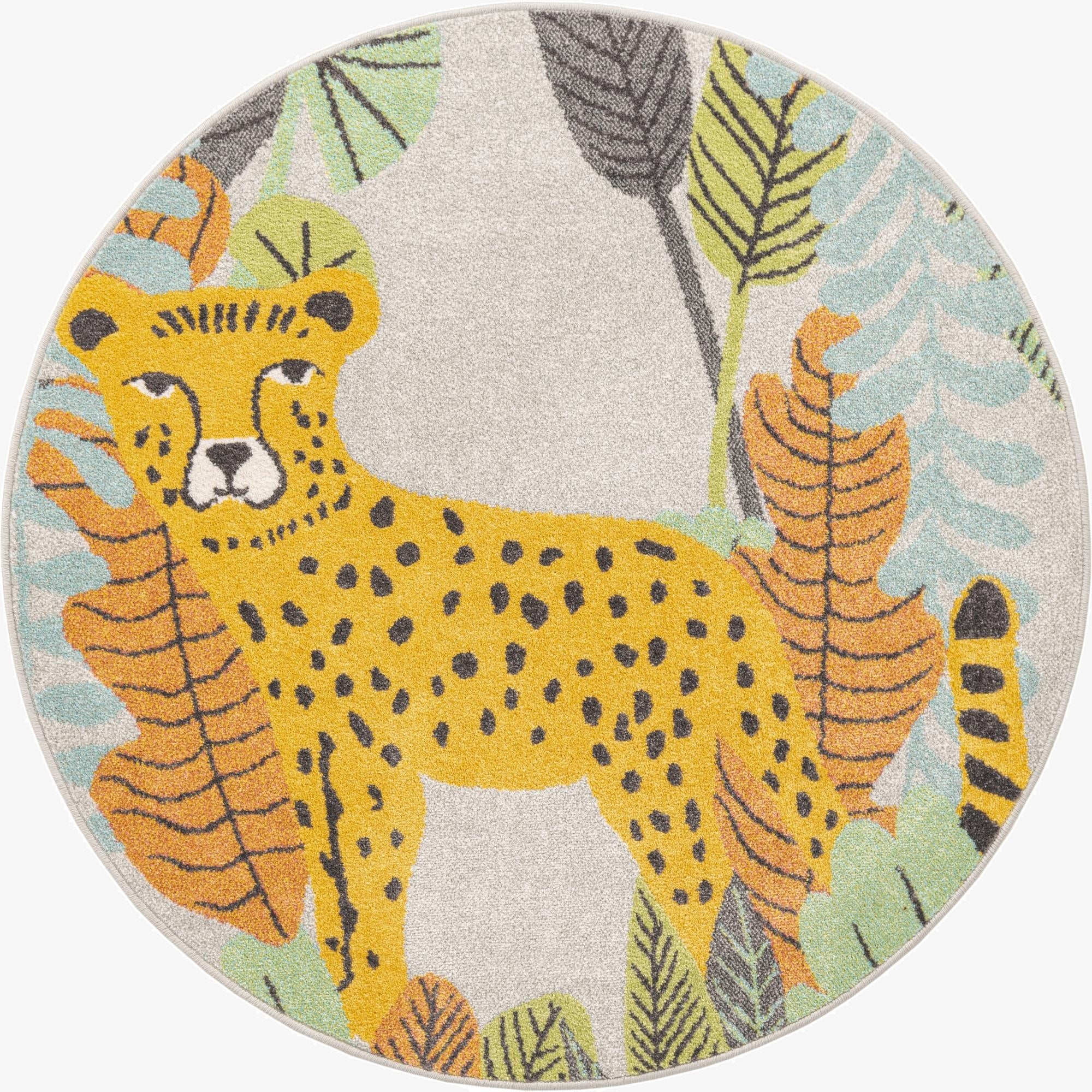 5' 3 x 5' 3 Leopard Whimsy Kids Round Rug