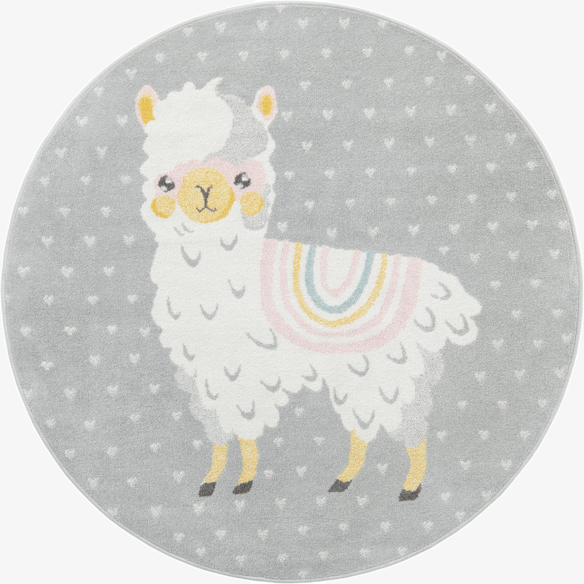 Primary image 5' 3 x 5' 3 Llama Whimsy Kids Round Rug