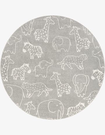 Gray Whimsy Kids Round Rug