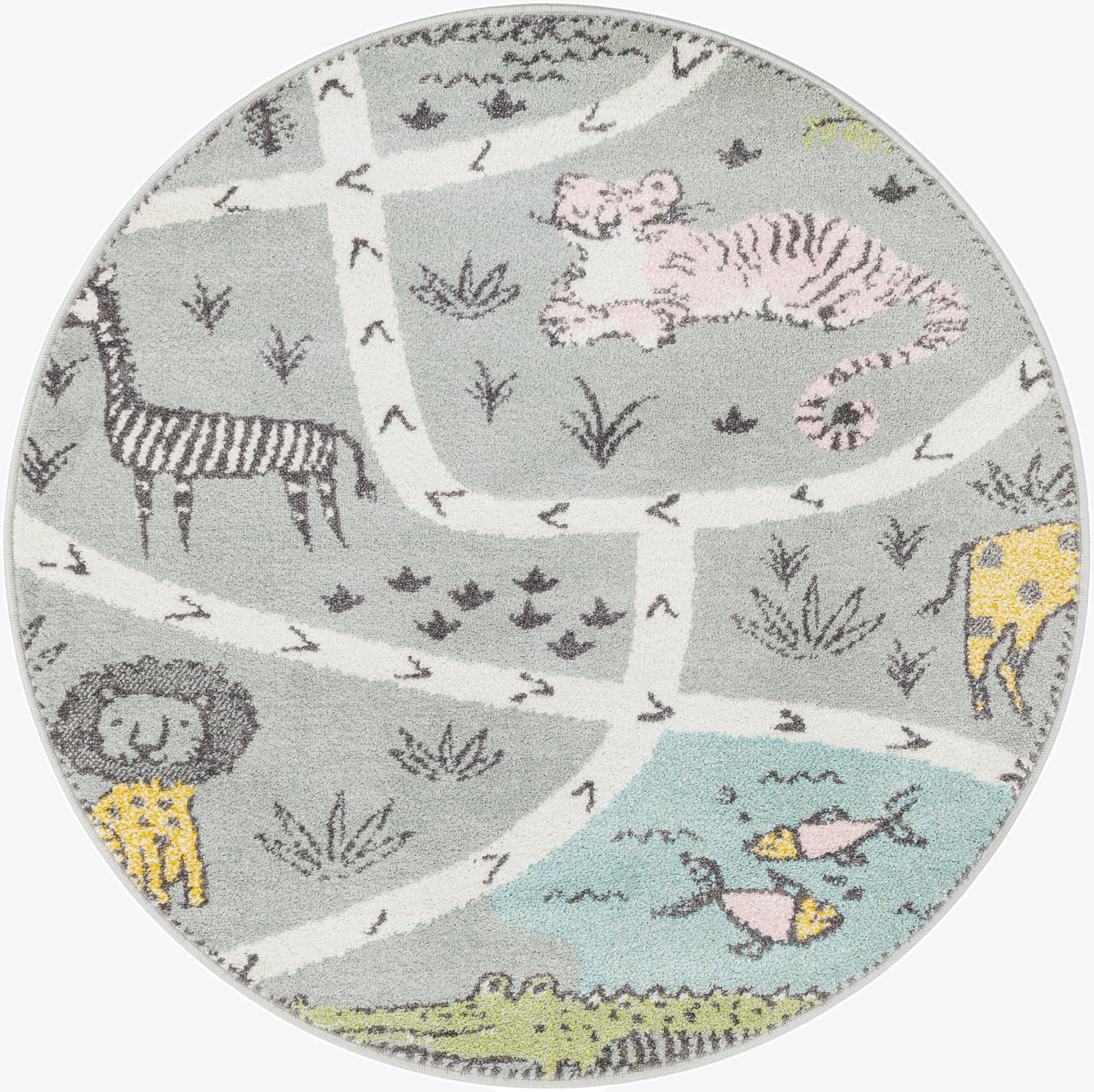 Primary image 4' 1 x 4' 1 Animals Whimsy Kids Round Rug