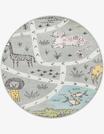 4' 1 x 4' 1 Animals Whimsy Kids Round Rug