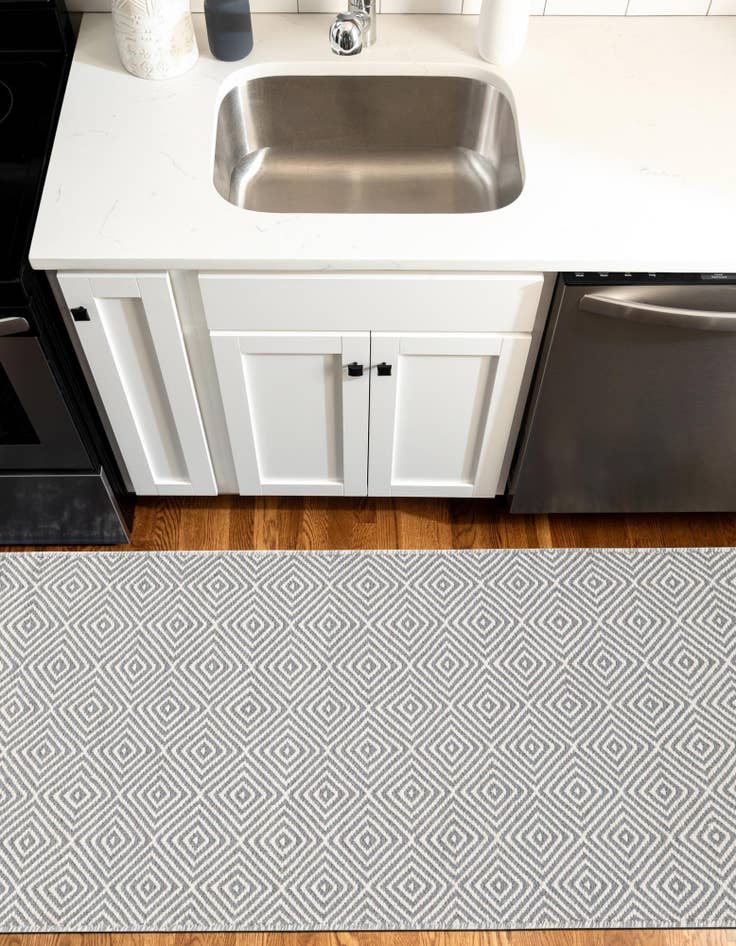 Detail image of 2' x 6' 1  Hand Woven Geo Trellis Flatweave Runner Rug