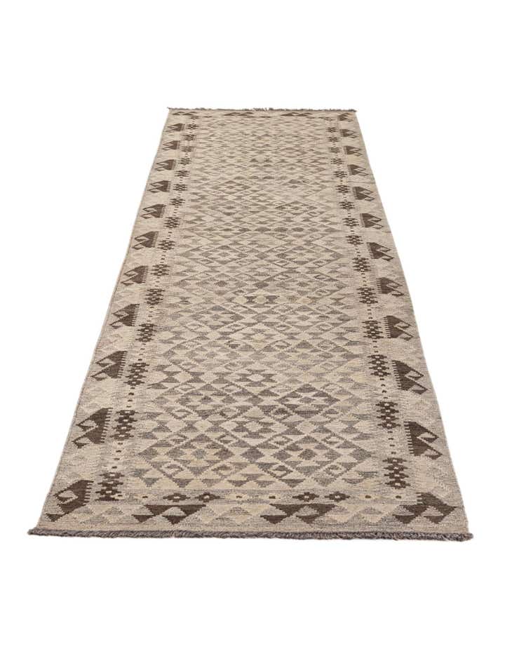 2' 9 x 12' 11 Hand Woven Kilim Maymana Wool Runner Rug