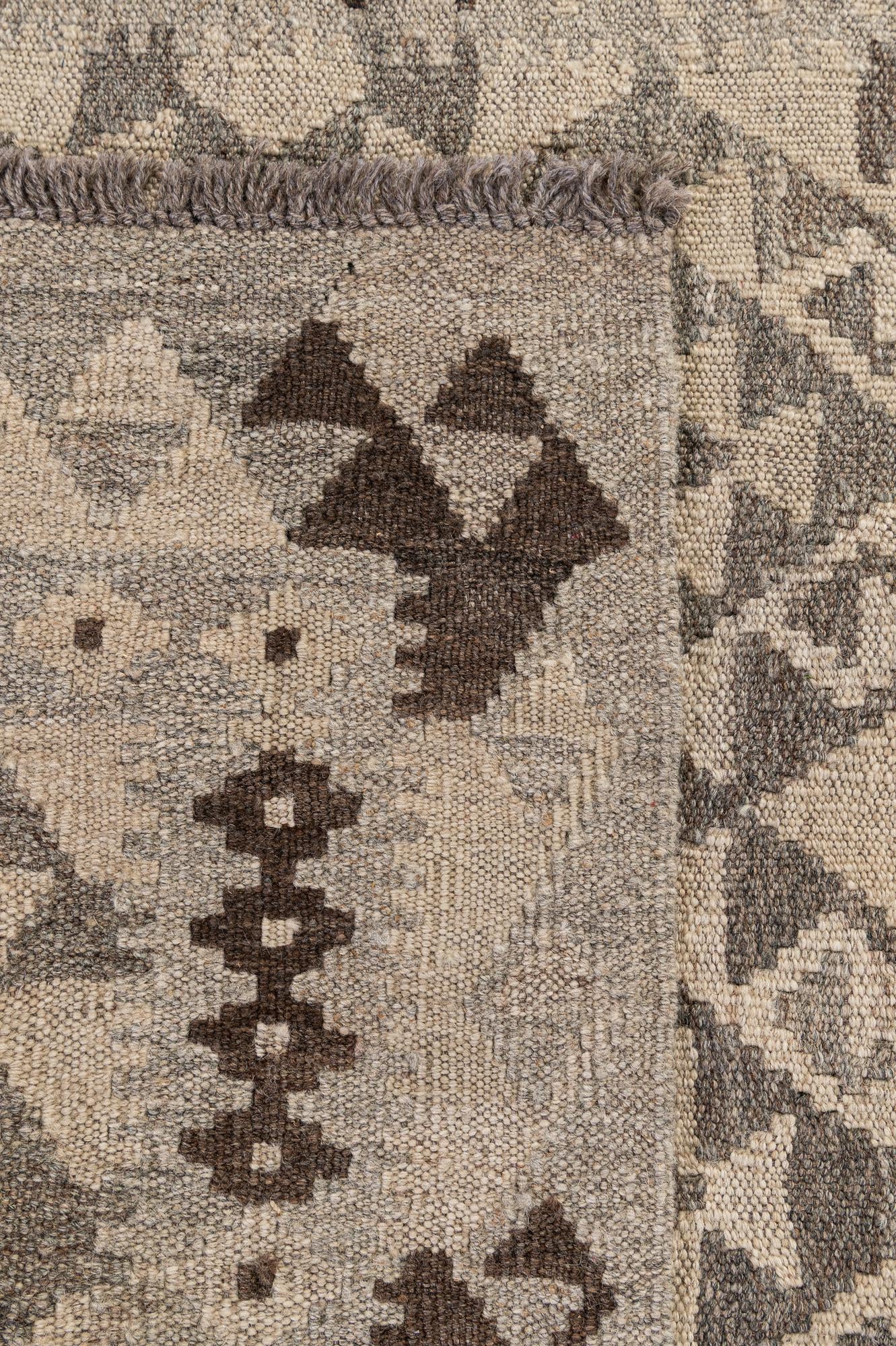 2' 9 x 12' 11 Hand Woven Kilim Maymana Wool Runner Rug