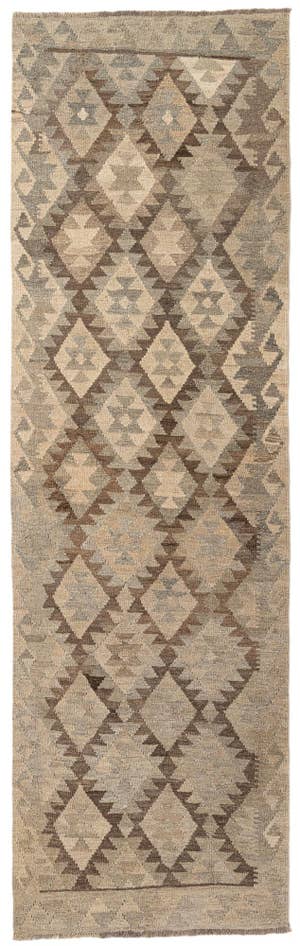 Detail image of 2' 10 x 9' 6 Hand Woven Kilim Maymana Wool Runner Rug