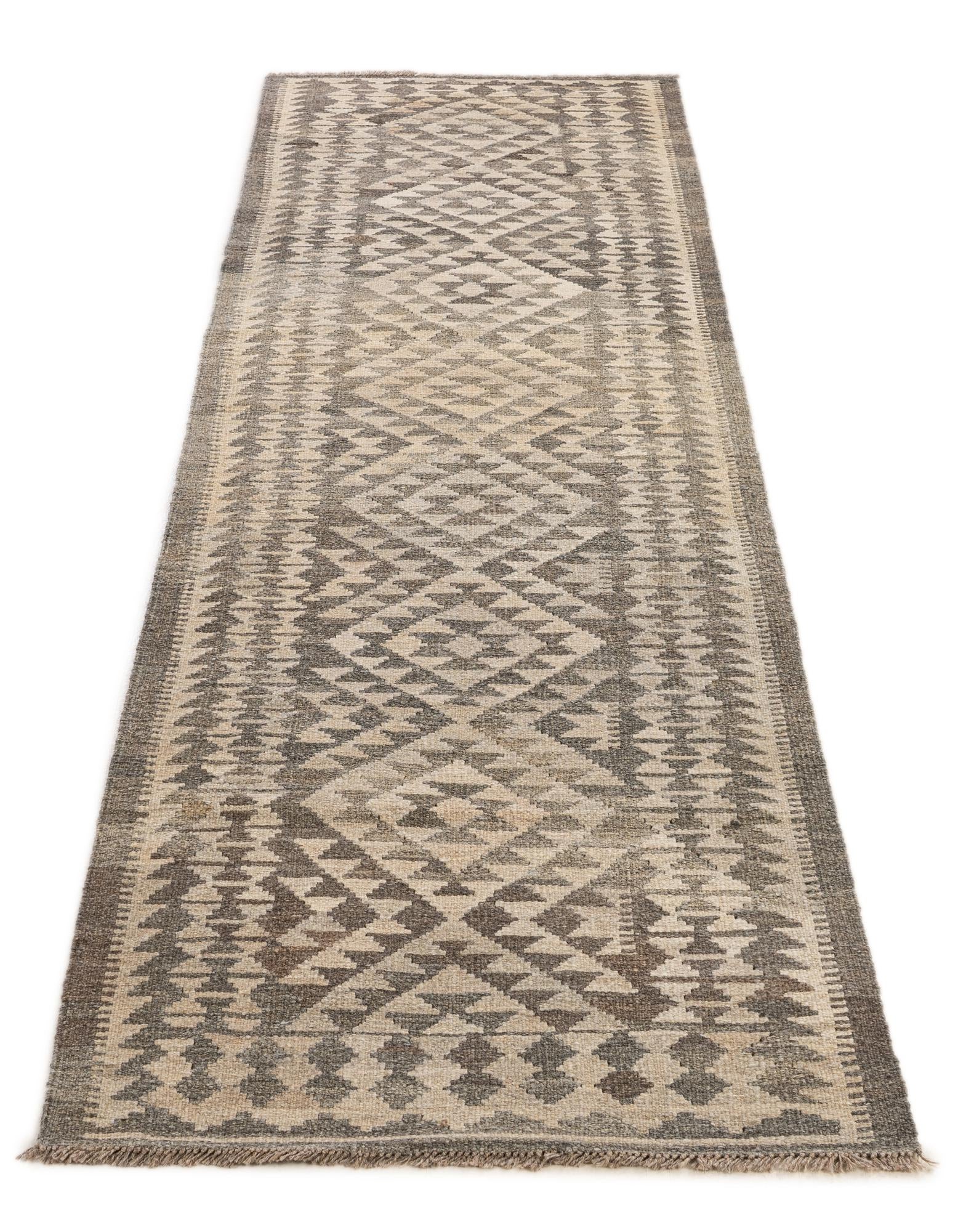 2' 9 x 9' 8 Hand Woven Kilim Maymana Wool Runner Rug