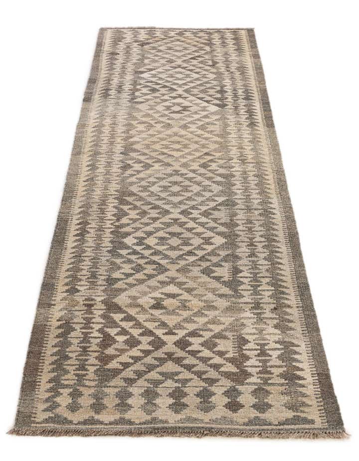 2' 9 x 9' 8 Hand Woven Kilim Maymana Wool Runner Rug