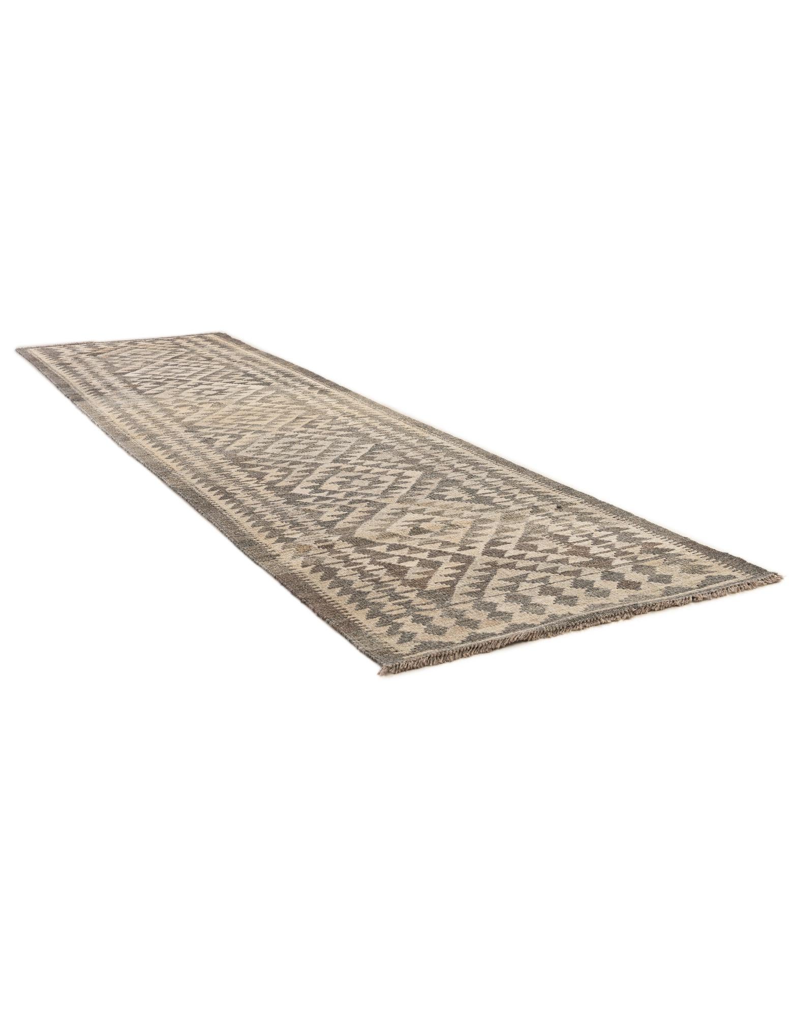 2' 9 x 9' 8 Hand Woven Kilim Maymana Wool Runner Rug