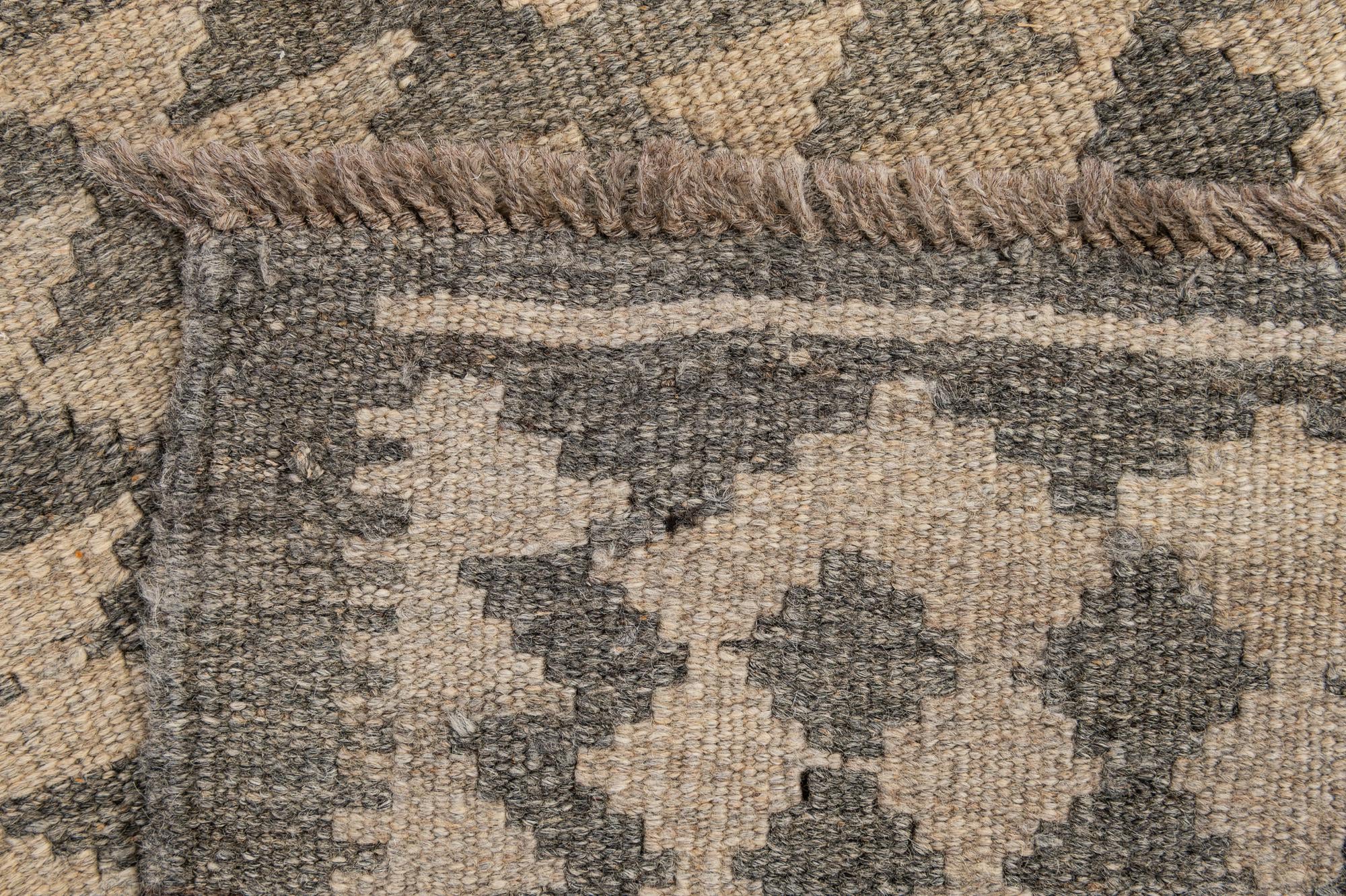 2' 9 x 9' 8 Hand Woven Kilim Maymana Wool Runner Rug