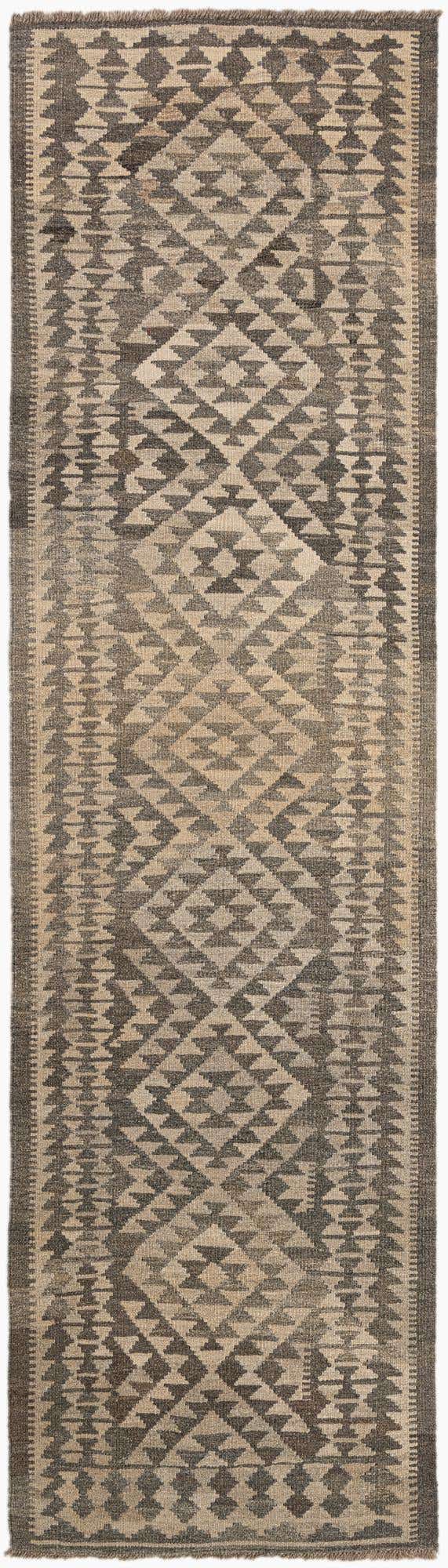 2' 9 x 9' 8 Hand Woven Kilim Maymana Wool Runner Rug