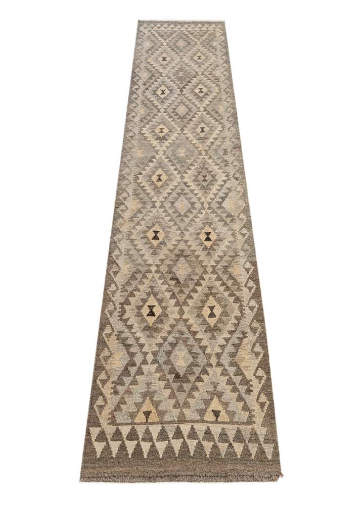 2' 9 x 9' 8 Hand Woven Kilim Maymana Wool Runner Rug