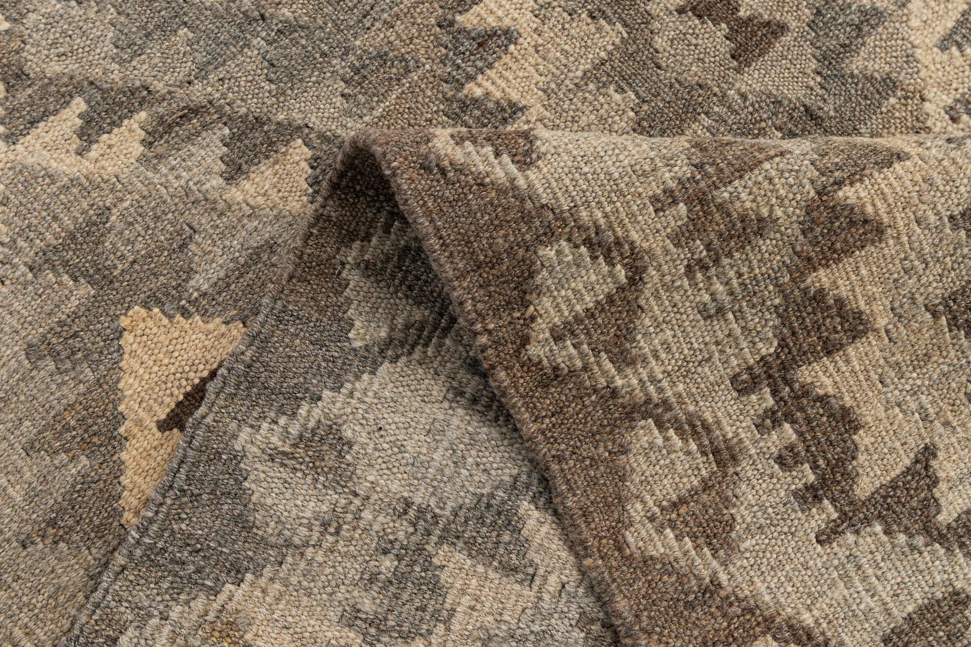 2' 9 x 9' 8 Hand Woven Kilim Maymana Wool Runner Rug